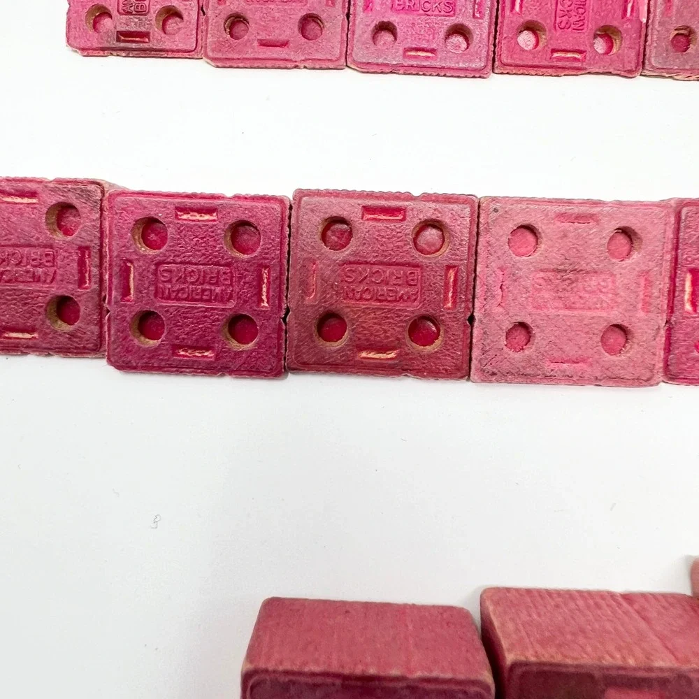 VTG American Bricks 2LB Halsam Wood Building Blocks Bulk Lot Red /Yellow USA